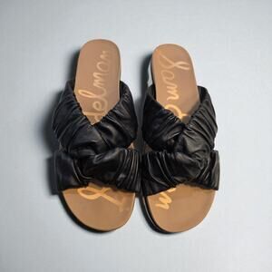 Sam Edelman Black Ruched Leather Slide Sandals Size 10